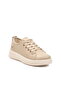 Beige Lace-Up Leather Women's Sneakers - 3