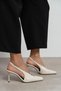 Tigy Beige Rustic Patterned Buckle Detail Blunt Toe Mold Feature 7-8 cm Heel Length Heels for Women - 8