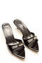 Black patent leather buckle women's slippers