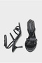 Women's Oval Toe Double Strap Belt Buckled Heeled Casual Shoes Sandals Auros Black - 3