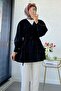 V-Neck Ribbed Detailed Modal Women's Tunic – Black - 7