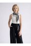 Girl's Scarf Detailed Corded Fabric Blouse and Wide-Leg Pants Set - 3