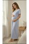 Women's Blue Shawl Collar Trimmed Maternity and Postpartum Nightgown and Robe Set - 5