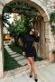 Women's Mock Neck Mini Dress with Side Drape and Buckle Detail - 4