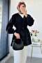 V-Neck Ribbed Detailed Modal Women's Tunic – Black - 6