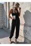 Women's Rope Strap Long Sandy Jumpsuit with Double-Breasted Collars and Waist Belt - 3