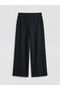 Black Textured Women's Trousers with Elastic Waist