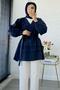 V-Neck Ribbed Detailed Modal Women's Tunic – Navy Blue - 7