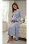 Women's Blue Shawl Collar Trimmed Maternity and Postpartum Nightgown and Robe Set - 2