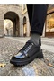 Lace-Up Patent Leather Stitched Parachute Detailed High Black Comfortable Sole Men's Shoes 243-Bkr - 3
