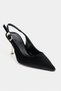 Viora Black Velvet Belt Detail Women's Gold Heeled Shoes - 6