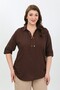 Women's Brown Button Detail Plus Size Viscose Shirt