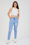 Women's Blue Italian Star D Patterned Sequined Elastic Waist Lace-Up L Stretch Fabric Pants 40 - 46 Size - 3