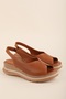 Genuine Leather Women's Comfortable Daily Sandals Elnr.564 Tan - 5