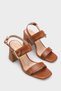 Women's Double Strap Gold Buckled Heeled Casual Shoes Sandals Ravello Tan