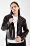 Belted Brown Zipperless Short Women's Faux Leather Jacket - 7