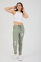 Women's Italian Star D Patterned Sequined Elastic Waist Lace-Up L Stretch Fabric Pants 40 - 46 Size - 3