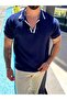 Embroidered Polo Collar O Oversized Knitwear Tshirt Navy Blue