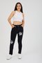 Women's Black Italian Star D Patterned Sequined Elastic Waist Lace-Up L Stretch Fabric Pants 40 - 46 Size