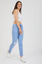 Women's Blue Italian Star D Patterned Sequined Elastic Waist Lace-Up L Stretch Fabric Pants 40 - 46 Size - 4