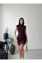 Mock Neck Zero Sleeve Side Ruched Lace Guipure Detailed Zippered Lightweight Stretchy Stylish Mini Length Crepe Dress - 2