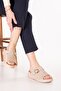 Genuine Leather Wedge Heel Lu Comfortable Slipper Rh.421 Beige Suede