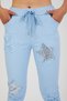 Women's Light Blue Italian Star D Patterned Sequined B Drawstring Waist L Stretch Fabric Trousers Size 40 - 46 - 6