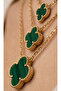 Women's 3 Green Clover Steel Combination Necklace - 2