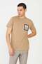 Beige Crew Neck Men's T-Shirt with Print Detail - 7