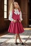 Girl's Chiffon Shirt with Ribbon Detail on the Collar and Vest Loose Fuchsia Skirt Set - 3