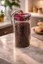 650 ml Borosilicate Glass Airtight Jar with Red Fabric Cover and Bamboo Lids, Diameter: 8 Cm, Height: 18 cm - 3