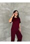 Women's Crew Neck Stone Detailed Pocketed Shiny Double Set - 3