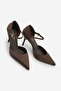 Women's Stiletto Pointed Toe Ankle Strap Thin Classic Heeled Shoes Peltun Brown Satin - 3