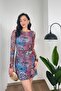 Bel Ruched Tulle Detail Patterned Mini Party Dress - 3