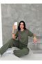 Women's Crew Neck Stone Detailed Pocketed Shiny Double Set - 6