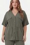 Waist Tie Detailed V-Neck Women's Plus Size Jacket and Trousers Set Khaki - 2
