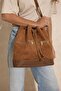 Brown Suede Ruched Pocketed Straps Women's Shoulder Bag