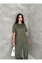 Women's Crew Neck Stone Detailed Pocketed Shiny Double Set - 2