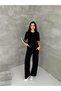 Women's Crew Neck Stone Detailed Pocketed Shiny Double Set - 3