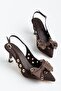 Women's Stiletto Heel U Stiletto Brown Satin Bow - 4
