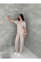 Women's Crew Neck Stone Detailed Pocketed Shiny Double Set - 5