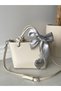 Cream Leather Women's Heart Charm Hand and Shoulder Bag - 5
