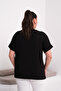 Women's Plus Size Black, Collar Detail V-Neck Blouse 65N39415 - 5