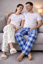 100% Cotton Combed Single Jersey Double Set of 2 Women's and Men's Pajama Bottoms - 6