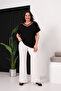 Women's Plus Size Black, Collar Tulle and Stone Detailed Viscose Blouse 65N39417 - 6