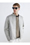 Beige Standard Fit Stand Collar Men's Leather Look Coat - 2