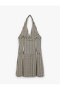Sleeveless Pleated Mini Plaid Piece Halter Neck Dress - 4