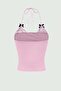 Bow Collar Ek Lace Detail Tie-Detail Pink Printed Y2K Strap Cropped - 3