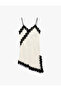 V-Neck Rope Strap D Lace Detailed Asymmetrical Cut Midi Satin Dress - 4