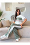 Women's Modal Fabric Crew Neck Relaxed Fit Interlaced Sweatpants Set - 2